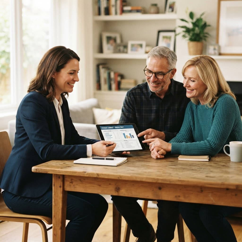 A True Path Trust advisor reviewing insurance options with a couple